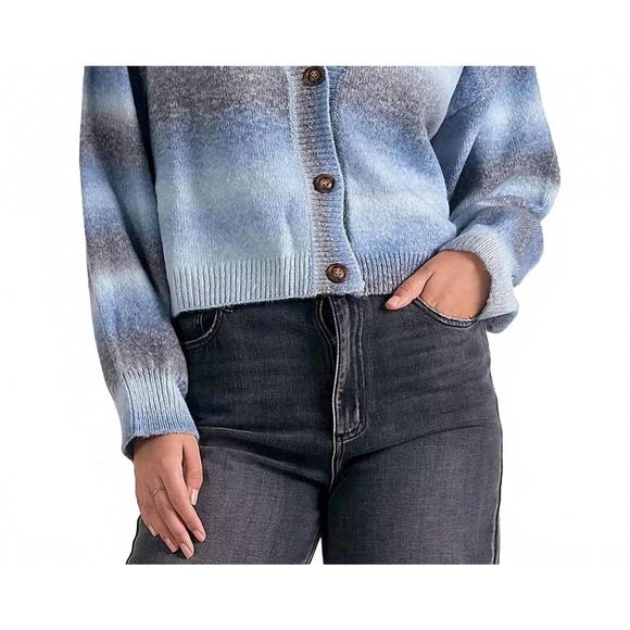 NEW ELAN ombre sweater cardigan in blue spacedye - Picture 1 of 3